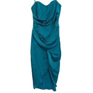 Dee Dee - Jewel Green Strapless Wrap Midi Dress NWT Size Small Formal Evening